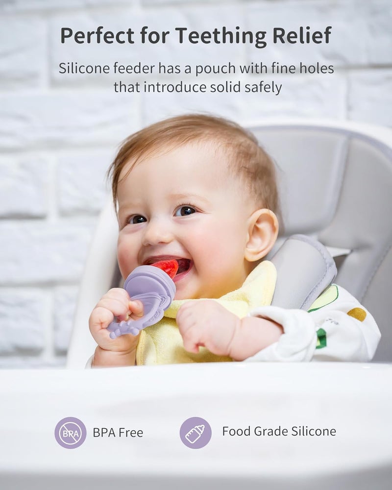 melican Silicone Baby Fruit Food Feeder (2 Pack) with Freezer Nibble Tray, Breastmilk Popsicle Molds for Baby Teething Relief, Feeder for Safe Infant Self Feeding, BPA Free, Dishwasher Safe (Yellow) - Image 2